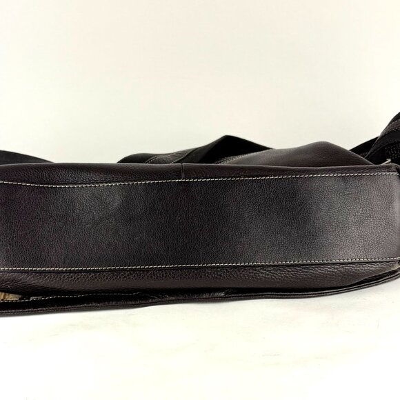 Levenger Fine Leather Messenger Bag 16x13" Plaid Lining Classic Satchel 2000s - Picture 13 of 14